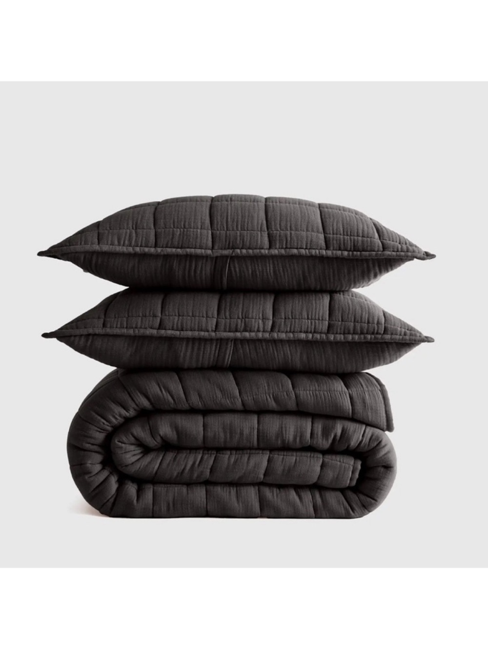 Like new QUINCE Organic Airy Gauze Box Quilt Set Twin Charcoal 9051